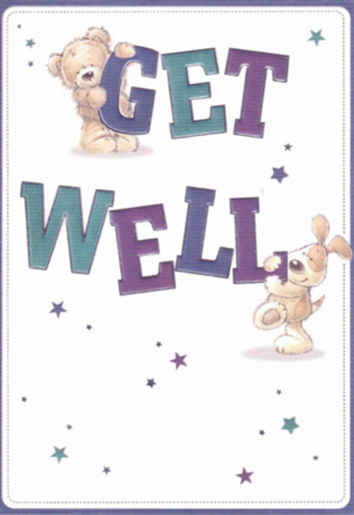 Brimming with warmth and the inviting feel of Wandsworth's local gathering spots, this get well card's illustration offers more than mere cheer-it tells a story of friendship and support. A gentle teddy bear nestles atop the strong, vibrant word 'GET', rendered in purple hues that catch the light with a welcoming energy. Alongside, a floppy-eared puppy steadies the bold 'WELL', teal tones lending both the word and the pup a sense of optimistic calm, evoking the serenity of Battersea Park just a stroll away. Above and around, tiny stars-delicate flickers of blue and lilac-scatter good wishes, as though the sky itself is sending healing thoughts towards whoever receives this card. Plush fur, expressive eyes, and subtle shading combine to create a near-tactile richness, reminiscent of the care Wandsworth florists pour into every bouquet. Delivered with a creative floral arrangement, this card becomes a poignant blend of support and artistry-a visual embrace to buoy anyone in need within the SW18 area.