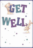 Celebrating comfort and hopeful recovery, this get well card radiates the same joy found in Wandsworth's lively markets and green spaces. Two characters-a sweetheart bear, softly shaded in creams and golds, and a playful puppy, ears delightfully lopsided-engage in a charming exchange, situated along the prominent 'Get Well' greeting. Bold letters in purple and teal pop against the airy, clean backdrop, while an array of shimmering stars imparts a whimsical, encouraging energy. The brushwork on their fur looks invitingly textured, as if the card were infused with the touch of a caring hand, just like a bouquet chosen from a trusted local flower shop. The composition's careful layout and joyful palette evoke not just visual delight but emotional reassurance-making this card a perfect complement to flowers sent for recovery, and an uplifting gesture designed to brighten homes and hearts around Wandsworth.